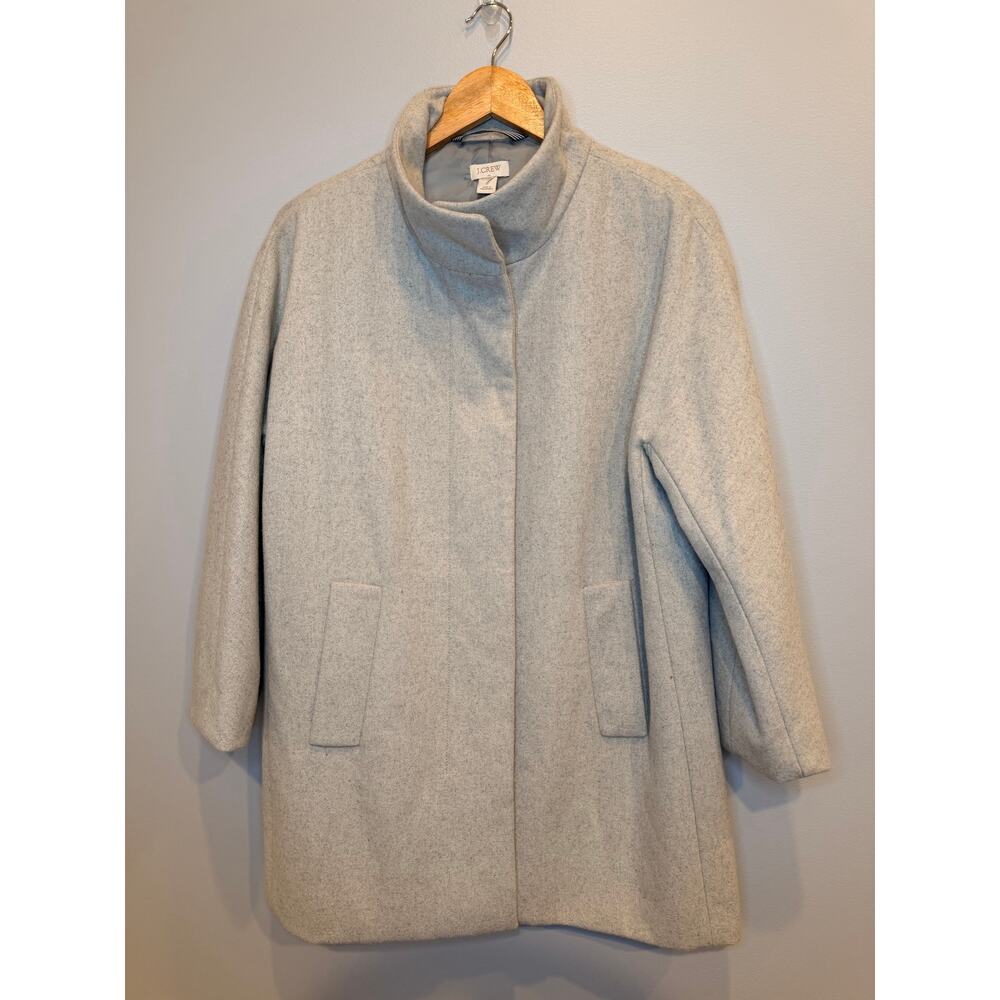J.Crew Wool Blend City Coat Heather Gray Funnel Neck Pocket Jacket Size XXL